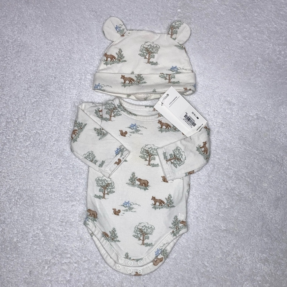 Janie and jack woodland animal bodysuit and hat 0/3m